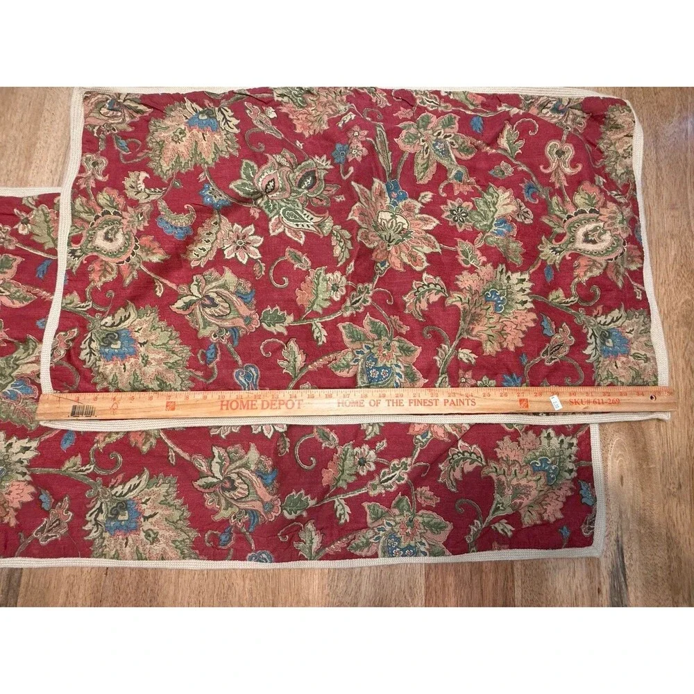 Chaps Annabelle 2 King Shams Red Jacobean Floral Paisley Jute Trim